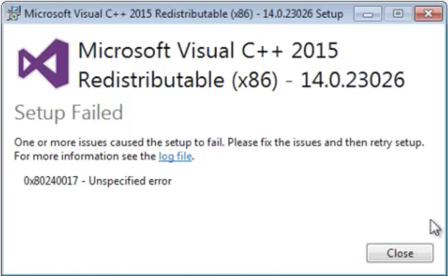Additional error screenshot