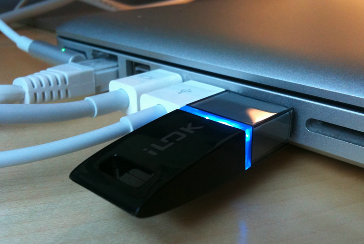 iLok 2 plugged into MacBook Pro