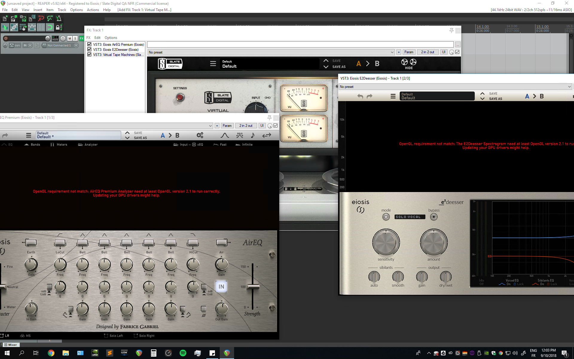 OpenGL error message screenshot