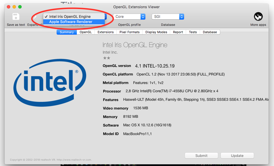 OpenGL Extensions Viewer second renderer example
