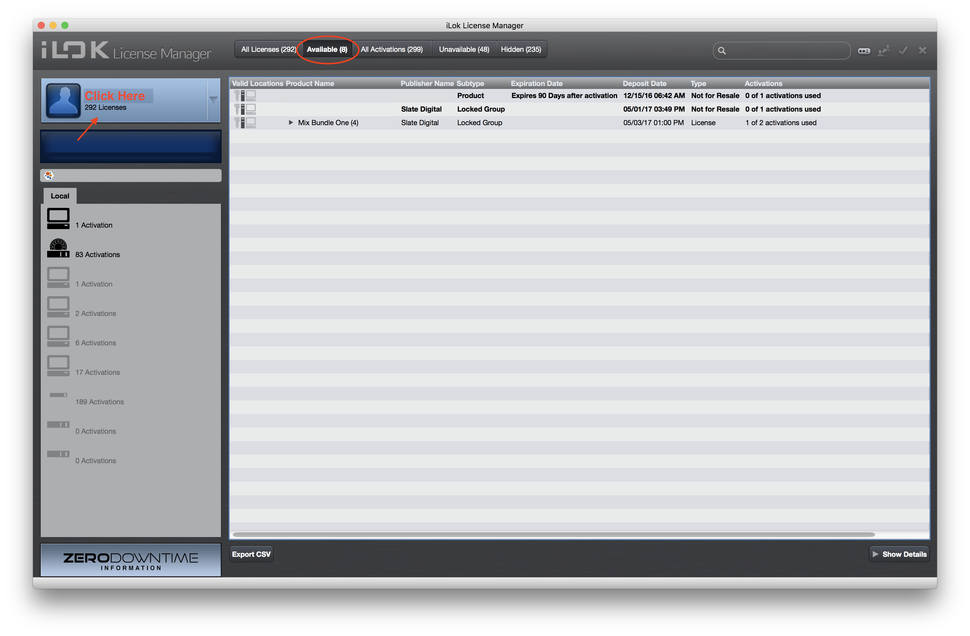 Available Tab - Drag License