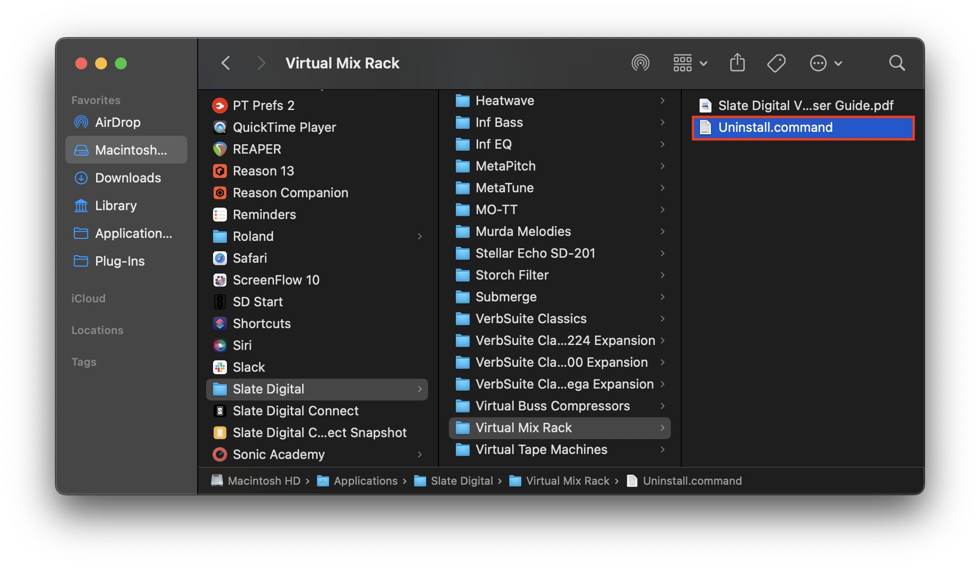 Uninstall Slate Digital Plugin