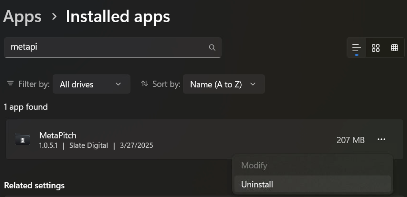 MetaPitch Uninstall Screenshot