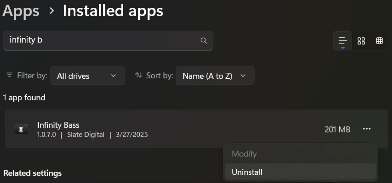 Infinity Bass Uninstall Screenshot