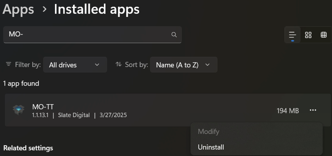MO-TT Uninstall Screenshot