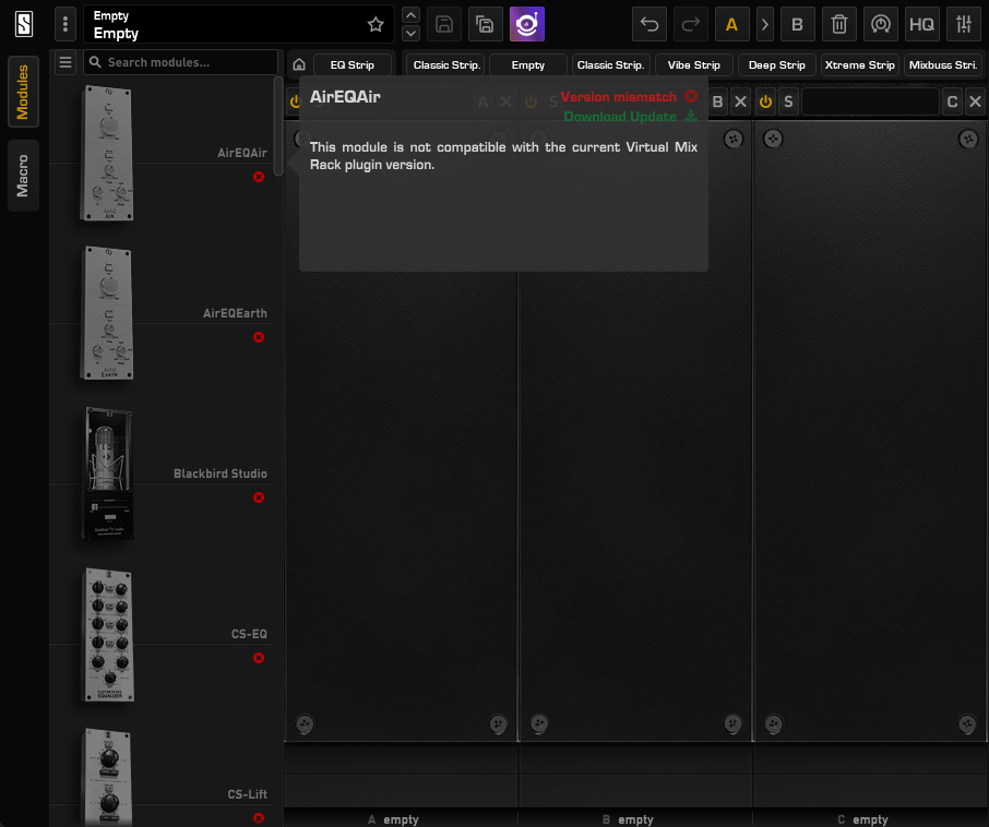 Version Mismatch Error Screenshot
