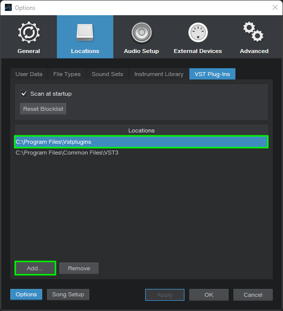 Studio One Location Preferences Screenshot
