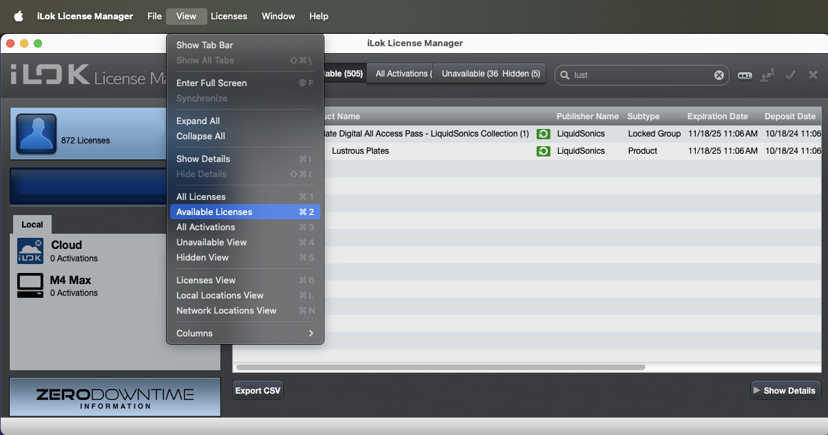 Available Tab and License Drag Example