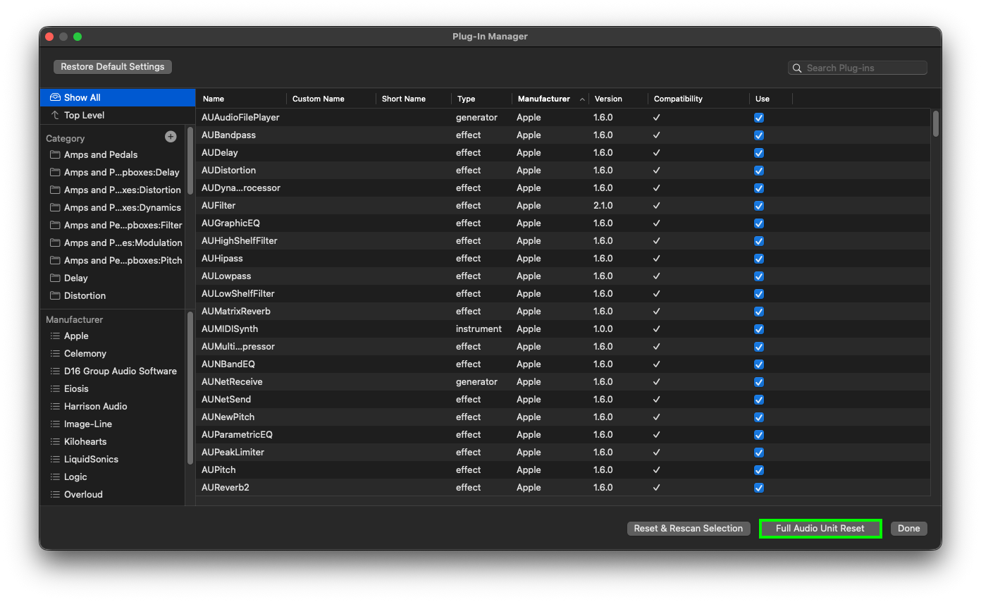 Plugin Manager - Full AU Reset